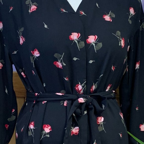 Dynamite Black Floral Long Sleeved belted Dress or tunic - Picture 4 of 7